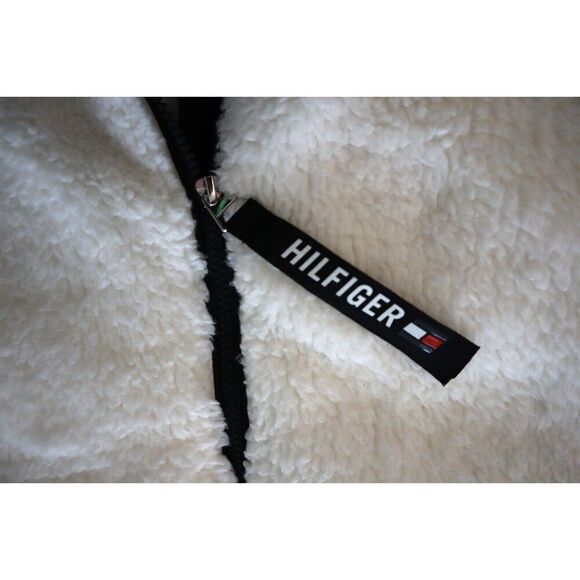 Tommy Hilfiger Sport Women Sz XL Black/White Full Zip Cropped Fleece Jacket - Picture 5 of 8